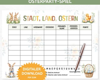 City, Country, Easter. City, Country, River Easter Edition. Easter game to print, party game, Easter activity, Easter celebration game.