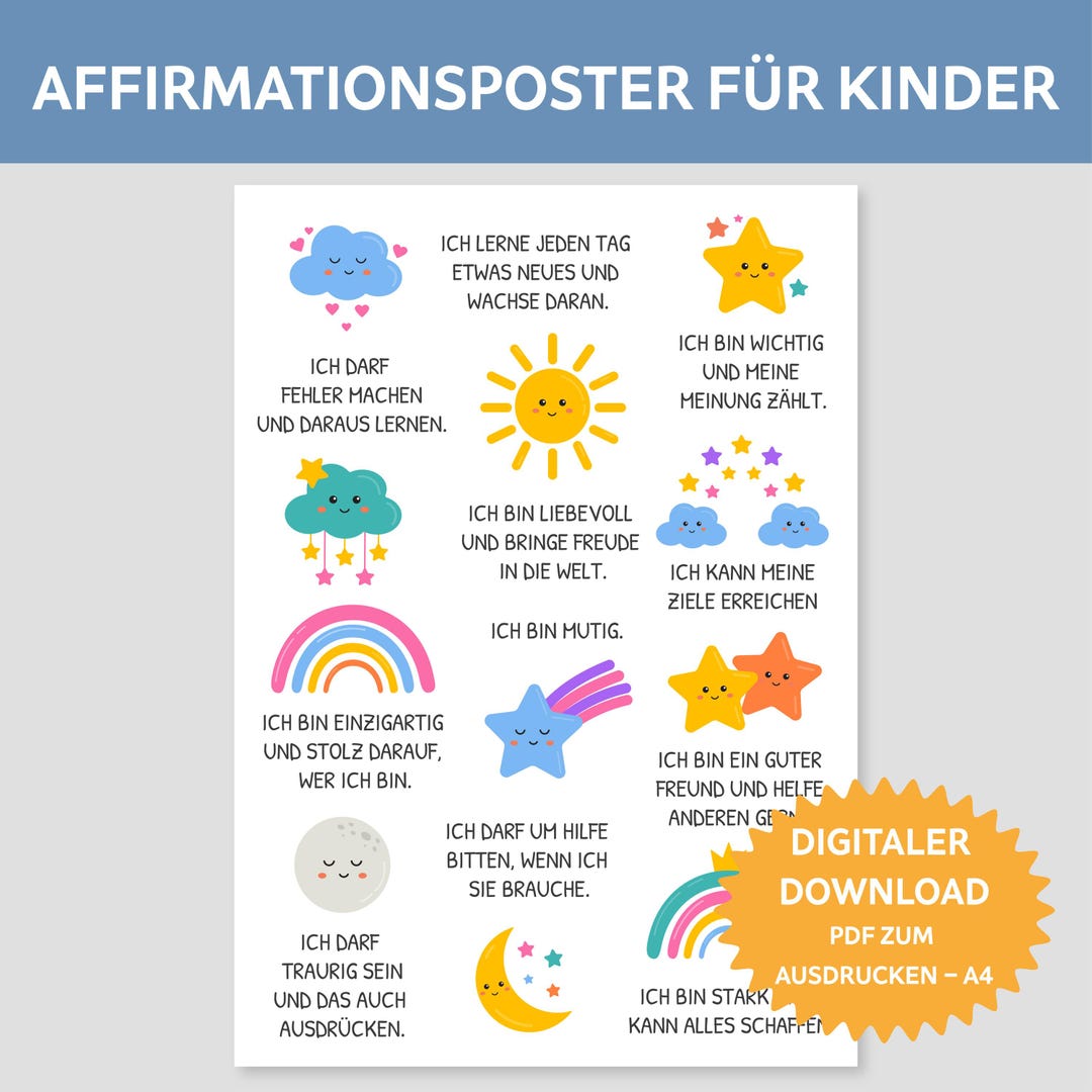 Affirmation Posters for Children to Print Out in PDF Format. Positive ...