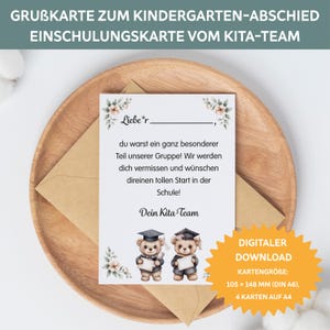 Einschulung Grußkarte – Abschiedskarten vom Kita-Team für Kinder. Abschied Kindergarten. Einschulung Geschenk. Abschied Kita Mitgebsel.