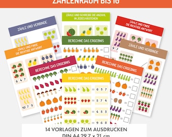 Kindergarten-Arbeitsblätter Zählen Zahlen lernen. Vorschulförderung. Lernblätter Vorlagen Kinder. Zahlenmaterial Vorschule Schulvorbereitung