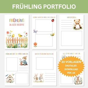 Kindergarten portfolio templates. Spring portfolio for daycare centers and crèches. Templates for educators and childminders. 30 daycare portfolio templates.