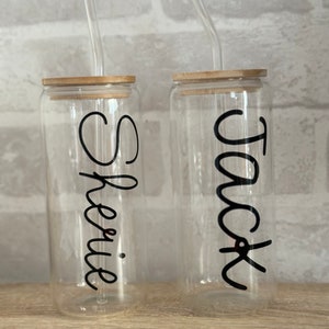 Personalised 16oz Glass Iced Coffee Cup with lid and straw