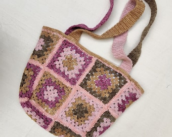 Crochet Mini Tote Bag, Handmade Granny Square Bag, Hand Crocheted, Eco Printed, Bundle Dyed, Mindfully Made, Slow Fashion, Shoulder Bag