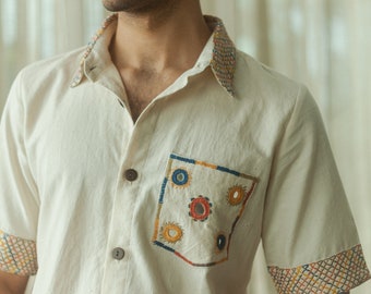 Vegro Shirt, Naturally Dyed, Unisex Shirt, Sustainable Clothing, Handwoven Ethical Organic Cotton, Hand Embroidered, Lambani Embroidery