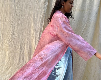 Ice Dyed Kimono, Naturally Dyed Kimono, Sustainable Clothing, handwoven Maheshwari Cotton Silk, Ethical Fashion, Flower Dyed, Unisex Kimono