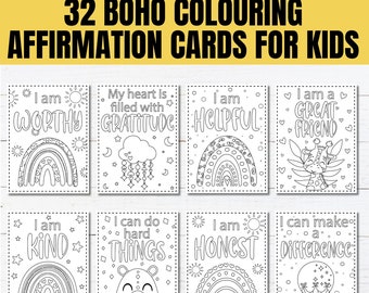 32 Printable Positive Affirmation Cards to Color for Kids, Motivational Coloring Cards for Children, Daily Encouragement Cards for Kids