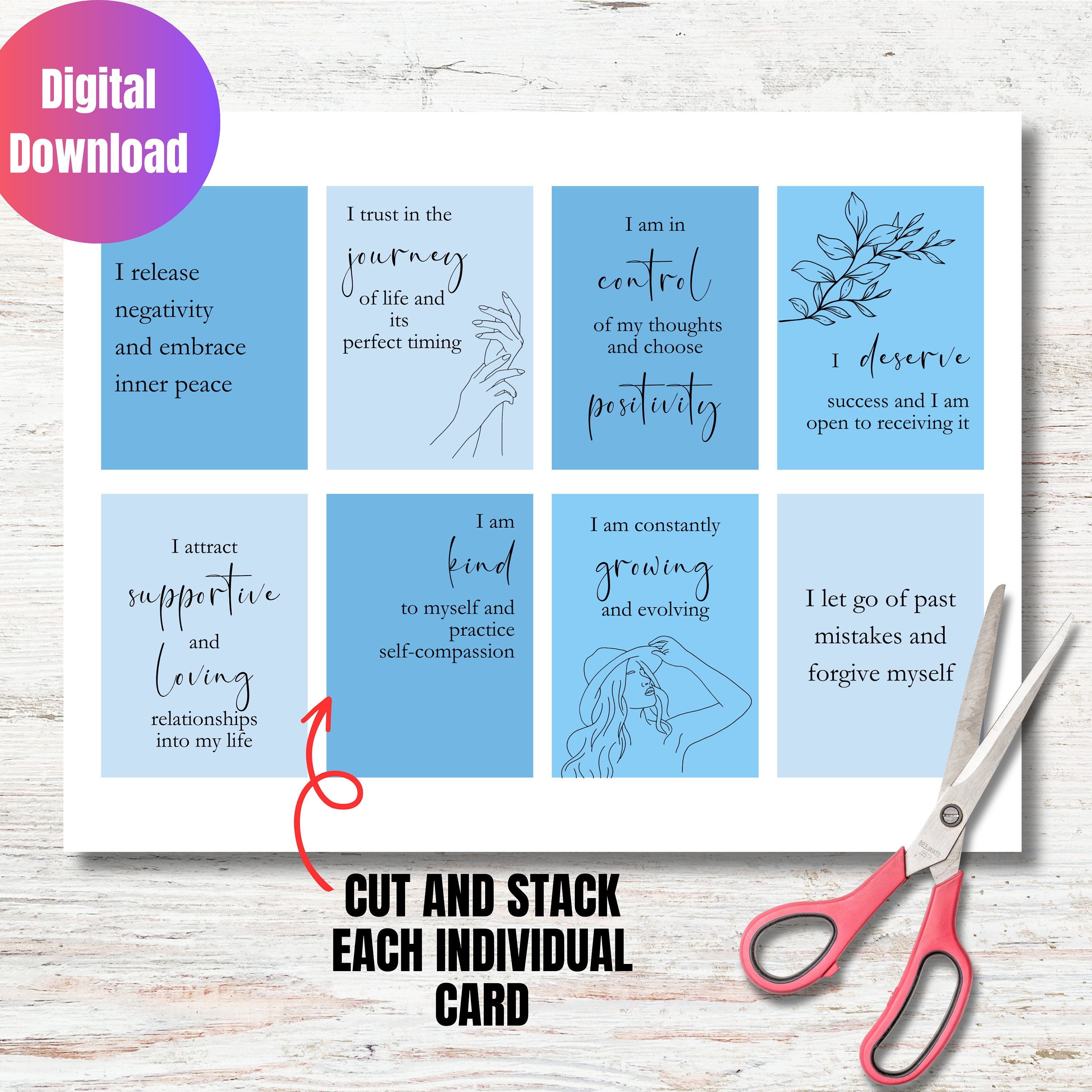 32 Blue Positive Affirmation Cards for Women, Printable Affirmation ...