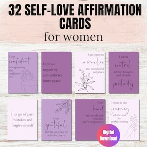 32 Lila Positive Affirmationskarten für Frauen, druckbare Affirmationskarten, Vision Board Ausdrucke, tägliche Motivationskarte, Selbstpflege