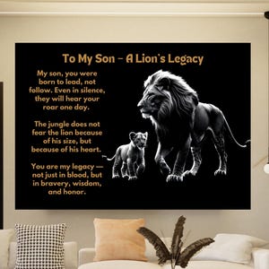 Spersonalizowane dla mojego syna Lion Mentality Motywacyjna sztuka ścienna, cytat o przywództwie, dekoracja biura, salon, dekoracja domu, sztuka ścienna dla nauczyciela lub przyjaciela