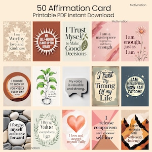 50 Tarjetas de Afirmaciones Positivas (PDF) / Baraja de Amor Propio y Confianza para Mujeres, Estudiantes y Profesoras / Imprimible Motivacional Digital