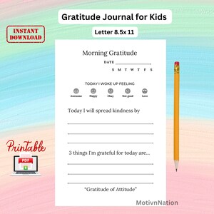 Diário de Gratidão para Crianças – Diário para Imprimir para Construir Positividade | PDF em Tamanho Carta, Diário de Gratidão para Crianças, Download Instantâneo