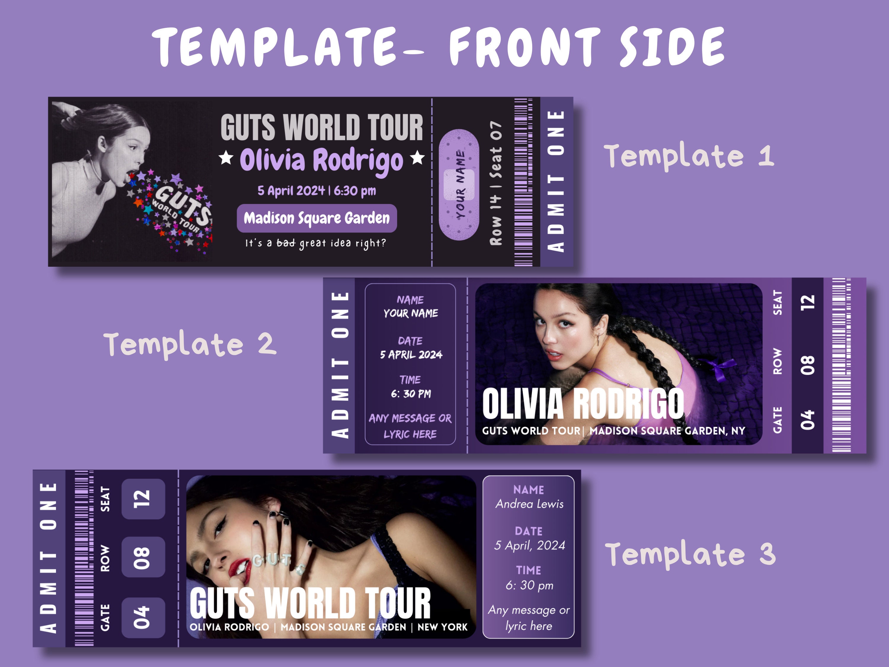 Olivia Rodrigo Guts Tour Concert Ticket Customised Ticket Etsy Australia