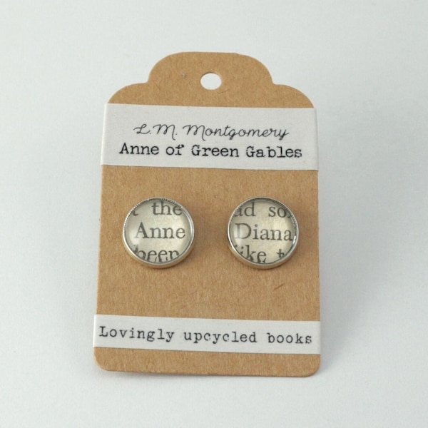 Anne of Green Gables "Anne and Diana"  Upcycled Real Book Page Stud Earrings - Best Friend Gift, Literary Jewellery