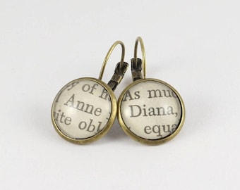 Anne of Green Gables "Anne and Diana" Book Page Glass Dome Earrings in Antique Bronze and Silver - Literary Jewellery, Book Lover Earrings