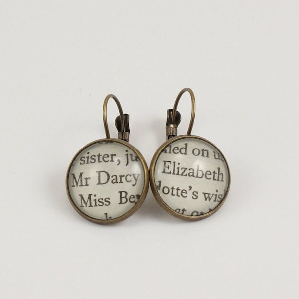 Pride and Prejudice "Mr. Darcy and Elizabeth" Book Page Glass Dome Earrings - Literary Gift, Jane Austen Jewellery, Gift for Readers