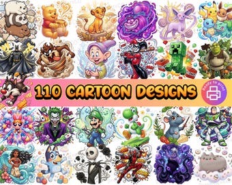 Cartoon MEGA Bundle – 110 Colorful Detailed PNG Designs – Gaming & Cartoon Collection