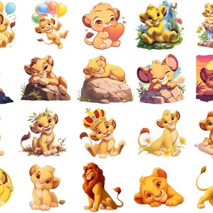 Puede incluir: Un conjunto de 20 im&aacute;genes de clipart digital que presentan varias poses de un cachorro de le&oacute;n de dibujos animados. Los cachorros de le&oacute;n se representan en diferentes entornos, incluyendo una roca, una nube y un campo de hierba. Los cachorros de le&oacute;n est&aacute;n todos sonriendo y tienen una expresi&oacute;n juguetona.