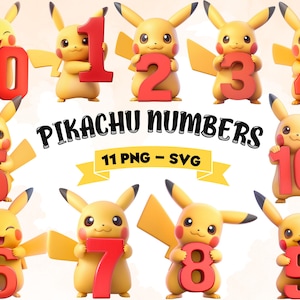 Digitales Pikachu 11 Zahlen Bundle PNG & SVG Clipart - kommerzielle Nutzung, sofortiger Download, Cricut, Sublimation, T-Shirt, Becher, Tasche, Geburtstag