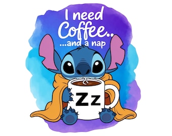 Diseño PNG de Stitch para siesta de café: Uso comercial (descarga digital)