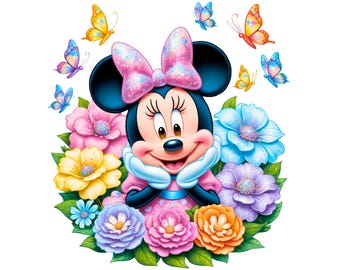 Imágenes prediseñadas de Minnie Mouse: flores y mariposas (PNG): uso comercial (descarga digital)