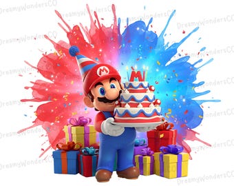 Super Mario Holding Birthday Cake - PNG Design Clipart (Commercial Use)