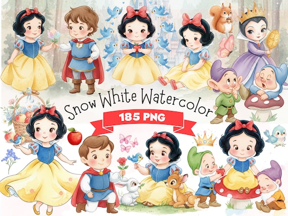 Princess Snow White Watercolor Bundle 185 PNG Clipart - Commercial Use (Digital Download)
