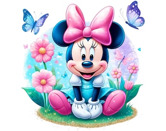 Imágenes prediseñadas PNG de flores de primavera de Minnie: diseño de mariposa (descarga digital)