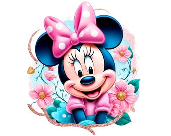 Minnie Mouse Flowers Overlay PNG Clipart: Commercial Use (Digital Download)