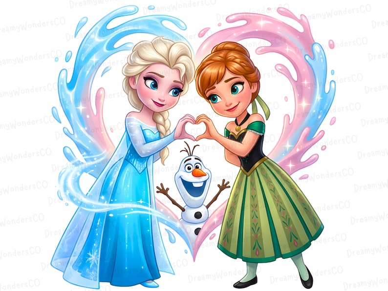 Elsa Anna and Olaf Heart Paint Splash PNG – Winter Love Design Clipart ...