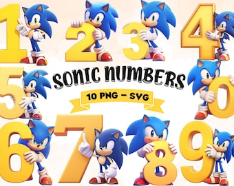 Sonic Numbers Clipart: 10 PNG & SVG digitalt paket, kommersiellt bruk