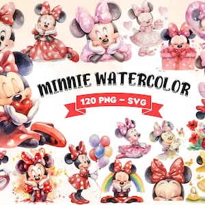 Digitale Minnie 120 aquarel megabundel PNG en SVG-clipart - commercieel gebruik, instant download, cricut, sublimatie, t-shirt, mok, tas