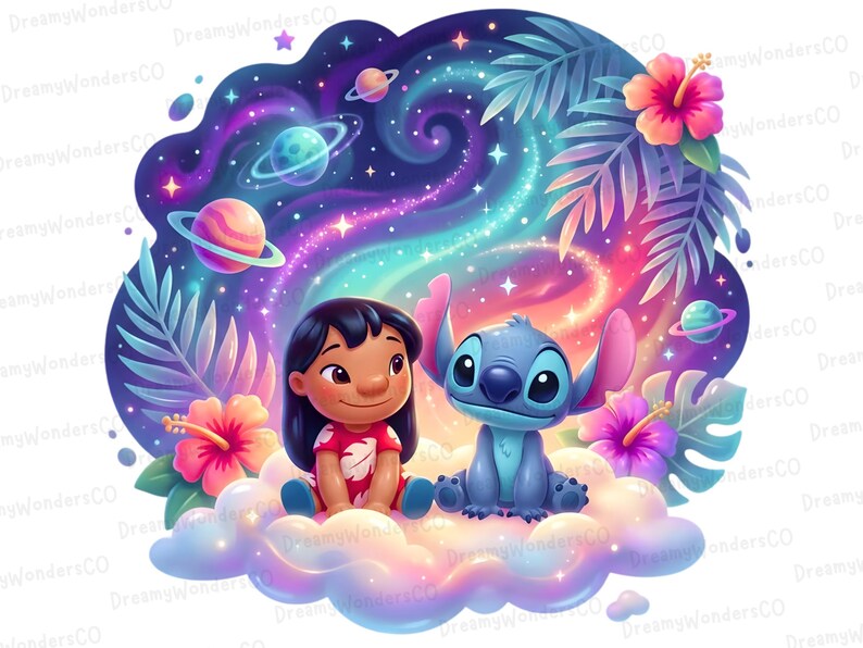 Stitch and Lilo Galaxy PNG : Cloud Friendship Cartoon Clipart Design ...