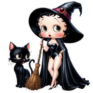 Digital Betty Boop Halloween Witch PNG & SVG Design Clipart - commercial use, instant download, cricut, sublimation, t shirt, mug, bag
