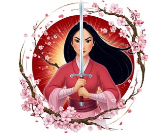 Mulan Sakura Warrior PNG Clipart: Digital Design for Commercial Use