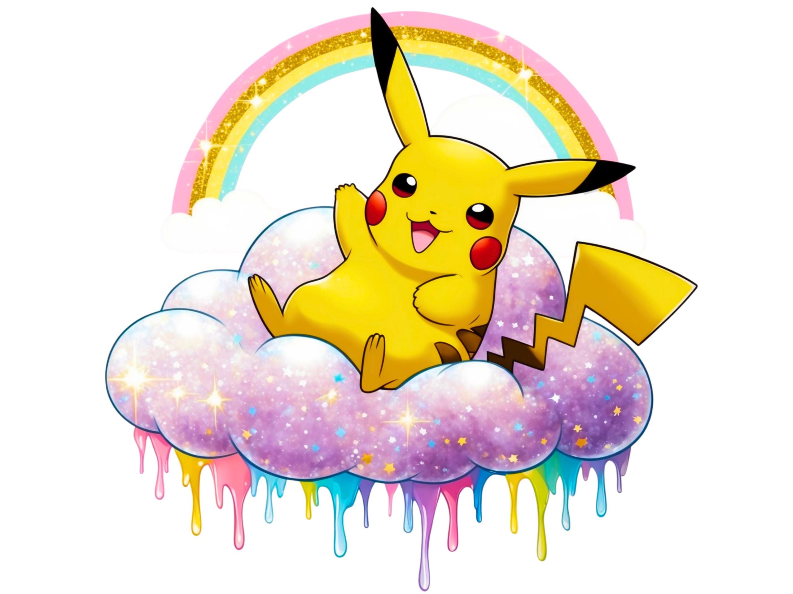 Digital Pikachu Rainbow Fluffy Cloud PNG Design Clipart -commercial use, instant download ,cricut, sublimation, t shirt, mug, bag, kids