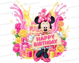 Minnie Happy Birthday Splash - Clipart PNG B-day Girl (Pobieranie cyfrowe)