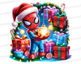 Superhero Christmas PNG Design Clipart - gift for boy, cricut, sublimation (Commercial Use)