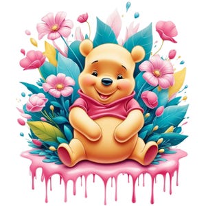 Digital Winnie The Pooh Flowers Splash PNG & SVG Design Clipart -commercial use, instant download ,cricut, sublimation, t shirt, mug, bag