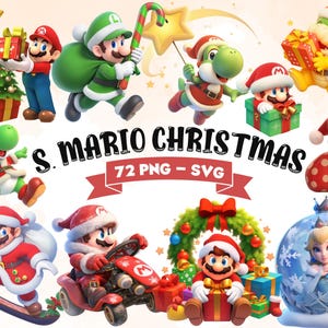 Natal Super Mario 72 PNG e SVG MEGA Digital Bundle Clipart - uso comercial, download instantâneo, cricut, sublimação, camiseta, caneca, bolsa