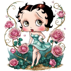 Digital Betty Boop Roses Flowers PNG Design Clipart - commercial use, instant download, cricut, sublimation, t shirt, mug, bag, girl,fashion