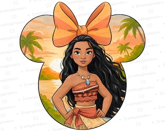 Princess Vaiana Moana Draw Inside Mouse Silhouette Clipart: PNG Digital Design (Commercial Use)