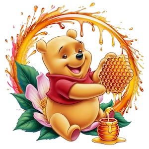 Digital Winnie The Pooh Flowers, Honey PNG & SVG Design Clipart -commercial use, instant download ,cricut, sublimation, t shirt, mug, bag