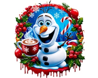 Christmas Olaf with Hot Chocolate Clipart: PNG & SVG Design (Digital Download)