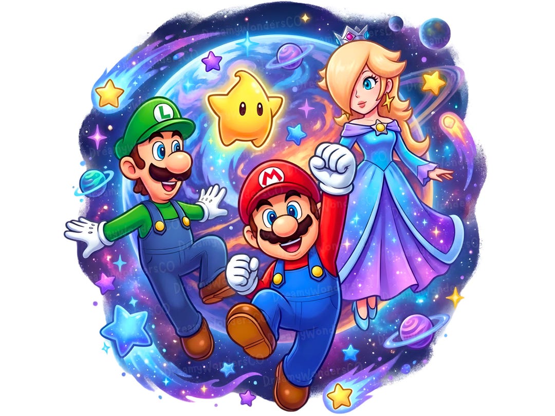 Mario Galaxy Friends PNG – Cosmic Friendship Cartoon Adventure ...