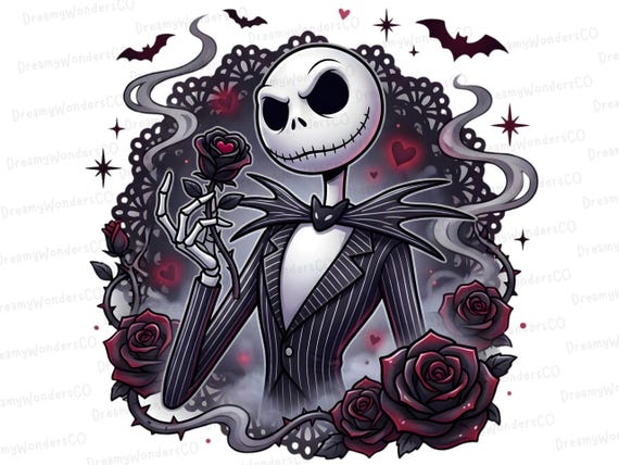 Jack Skellington Gothic Roses PNG – Dark Romantic Floral Gothic Art Design (Digital Download)