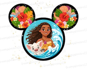 Princess Moana and Friend 2 PNG Mickey Silhouette Clipart: PNG Digital Design (Commercial Use)