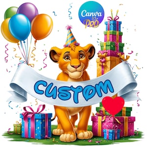 Digital Lion King Simba Birthday Customizable on Canva PNG Design Clipart -commercial use, instant download ,cricut, sublimation,t shirt,mug