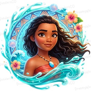 Princess Moana Ocean Glowing Splash Clipart: PNG Digital Design