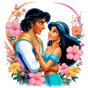 Cute Aladdin and Jasmine love PNG & SVG Digital Design Clipart - commercial use, instant download, cricut, sublimation, t shirt, mug