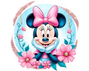 Minnie Mouse Flowers PNG Clipart: Floral Overlay Design (Digital Download)